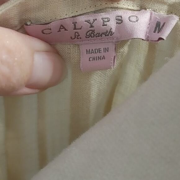 Calypso St. Barth Tunic Top 100% Linen Cream Medium Blouse - Picture 4 of 5